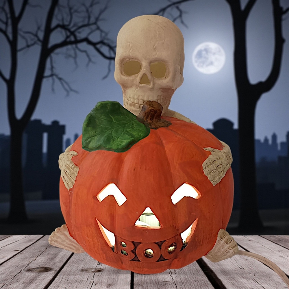 Vintage Halloween Figure Pumpkin Skeleton Light Up Ceramic 90s‎ Spooky Autumn - Picture 15 of 16